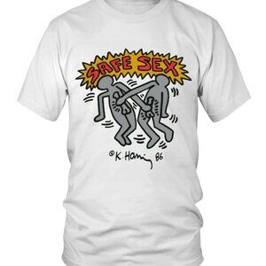 Keith Haring T-Shirt Safe Sex Artwork Graphic Retro Pop Art Fan Tee 86